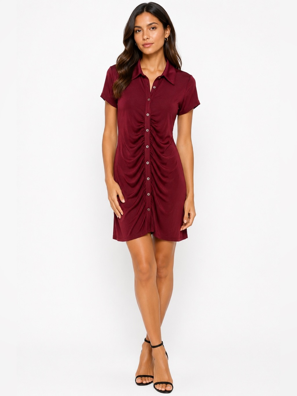 wild fable Button-Front Dress in Wine Red